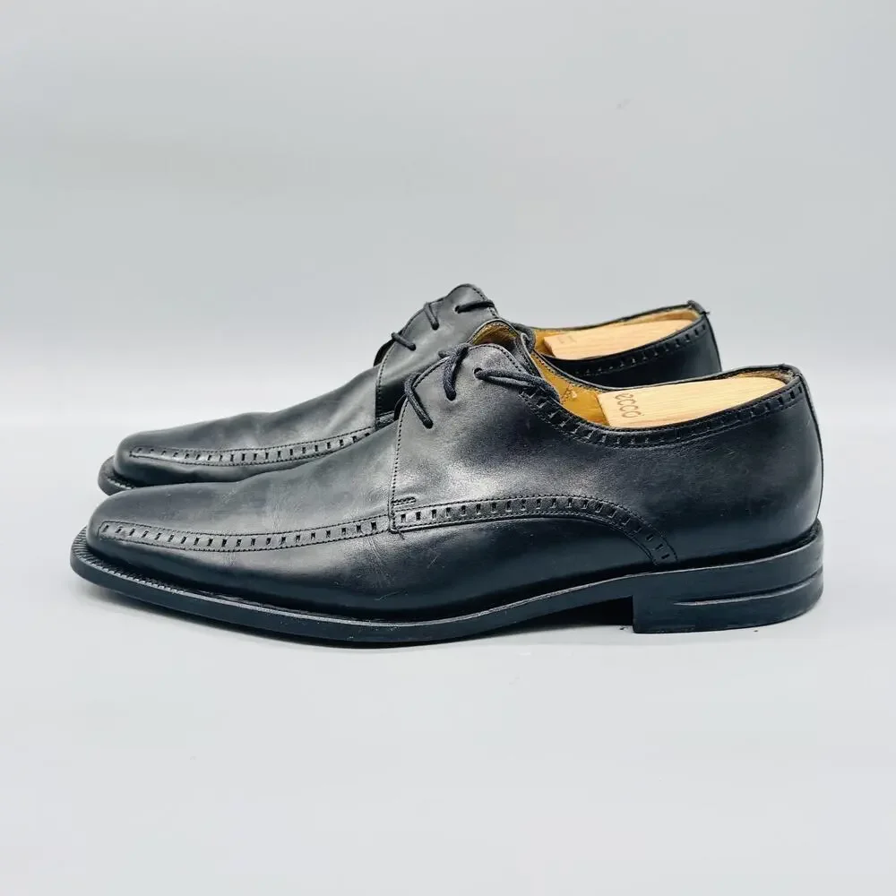 Mezlan Shoes Mens 9.5 Black Leather Apron Toe Derby Oxford Lace Up Dress Classic